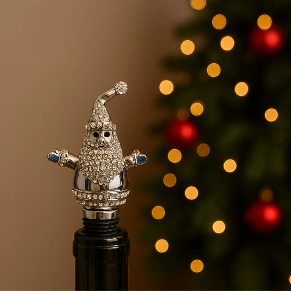 🎄 NWT Cherished Traditions Rhinestone Santa Wine Bottle Stopper Holiday Barware
